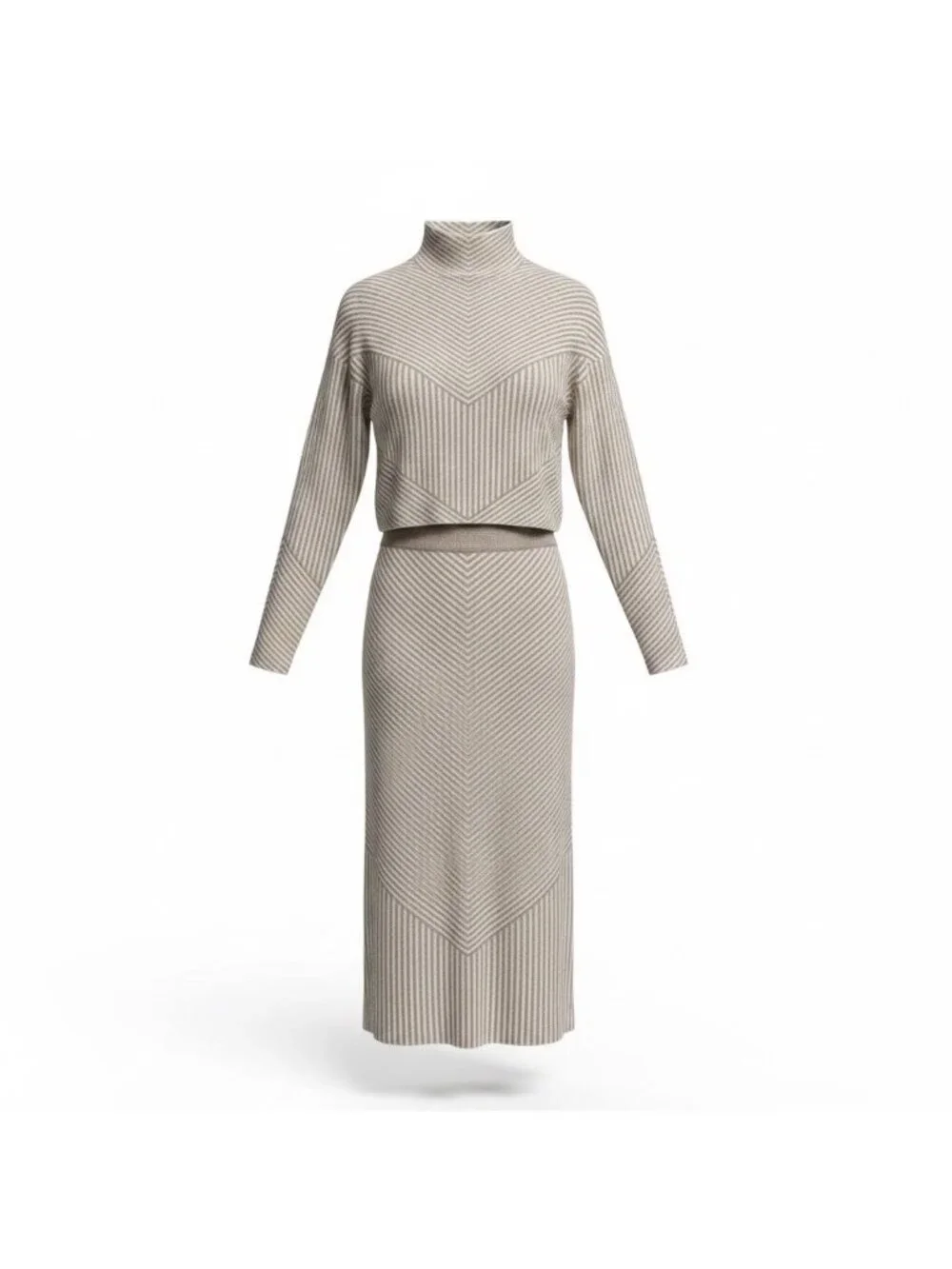 Rachel Zoe Womens Beige Striped Turtleneck Sweater & Maxi Skirt Set S